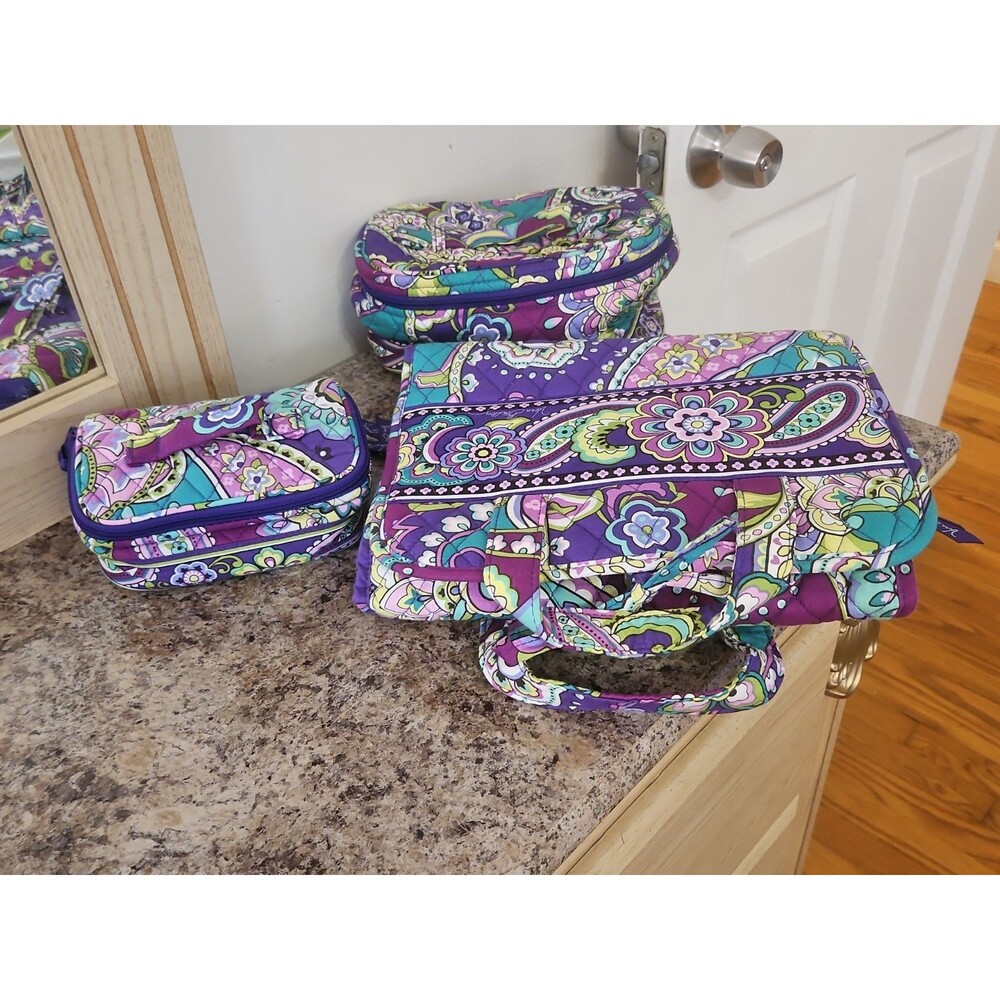 Vera Bradley Heather Paisley 3-Piece Travel Cosmetic Toiletries Set EUC